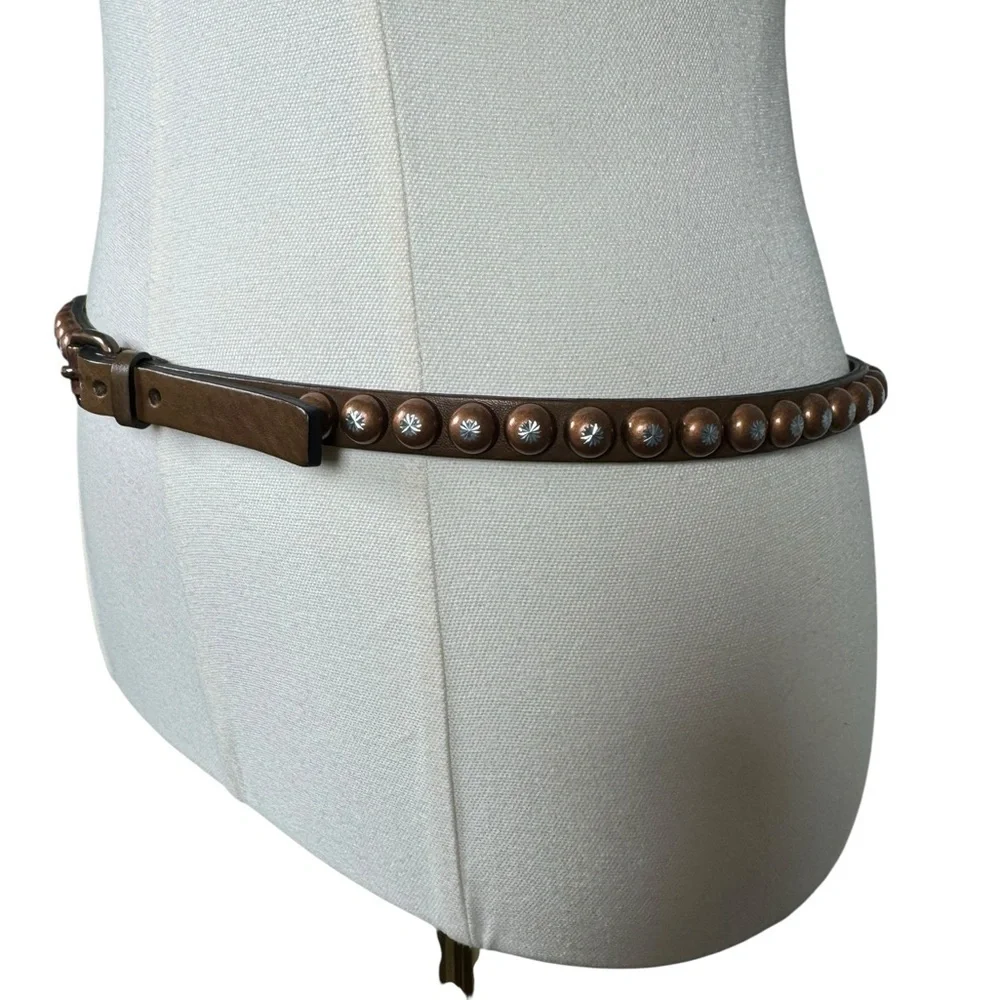 Ronald Pineau Paris Leather Studded Belt Brown Brass Made in France Size M